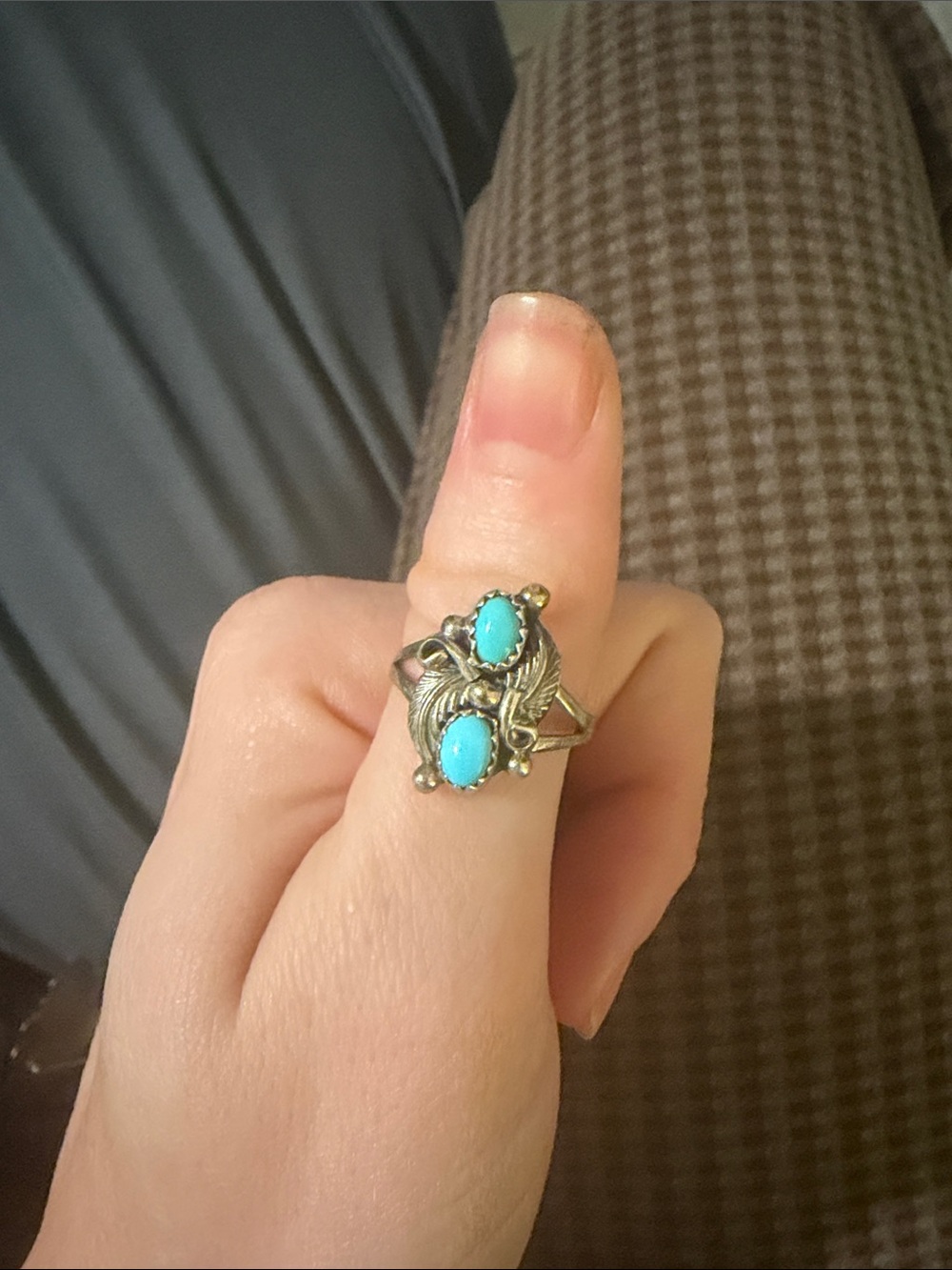 Handmade Sterling Silver Turquoise Double Stone Ring - Women's Jewelry